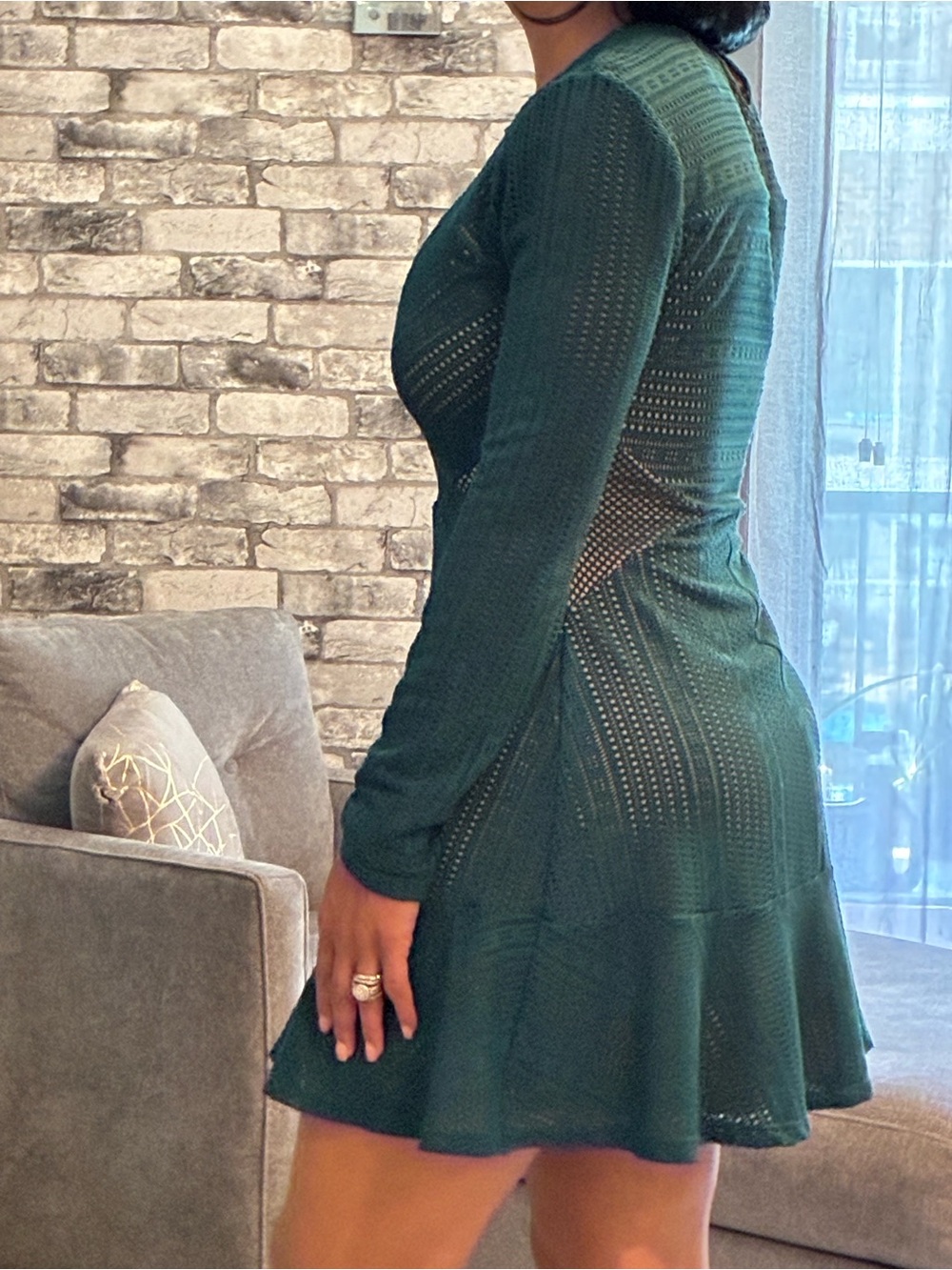BCBG Forest Green Long-Sleeve Knit Fit-and-Flare Dress